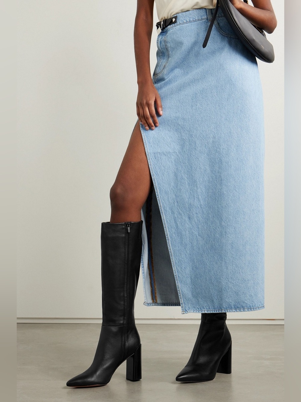 Vince Pilar Black Leather Knee Tall Boot Zip Block Heel 5.5